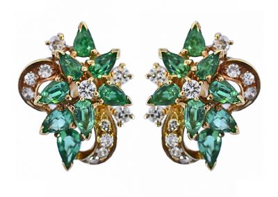 Vintage 1.37ct Emerald and Diamond Earrings in 18kt Yellow Gold