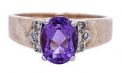 Vintage 1.88ct Amethyst and Diamond Ring in 14kt Yellow Gold