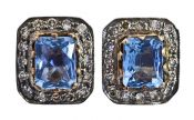 Vintage 1.88ct Aquamarine and Diamond Earrings in 18kt Yellow Gold