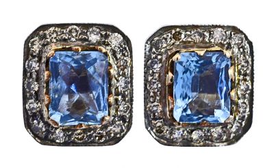 Vintage 1.88ct Aquamarine and Diamond Earrings in 18kt Yellow Gold