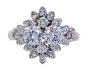 Vintage 1.97ct Diamond Cluster Ring in 14kt Yellow and White Gold