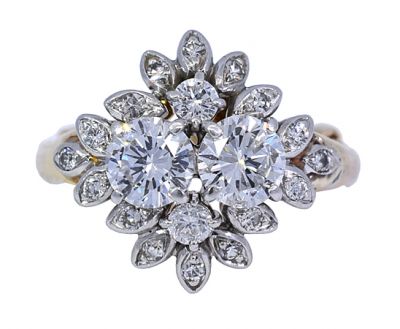 Vintage 1.97ct Diamond Cluster Ring in 14kt Yellow and White Gold
