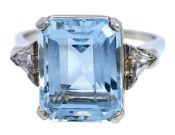 Vintage 10.0ct Aquamarine and Diamond Ring in 14kt White Gold