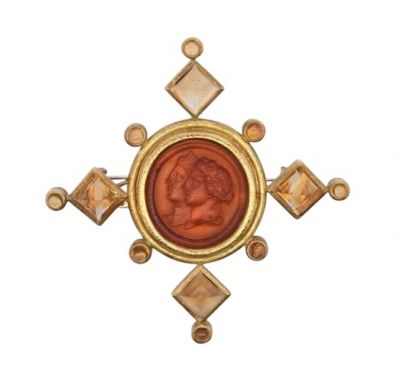 Elizabeth Locke Vintage 14.70ct Citrine and Venetian Glass Cameo 18kt Brooch