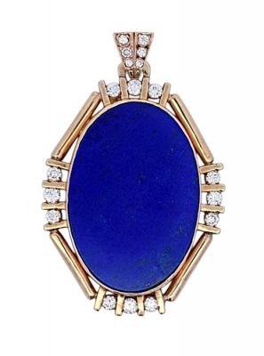 Vintage 14.15ct Lapis and Diamond Pendant in 14kt Yellow Gold