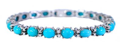 Vintage 17.67ct Turquoise and Diamond Bracelet in 18kt White Gold 