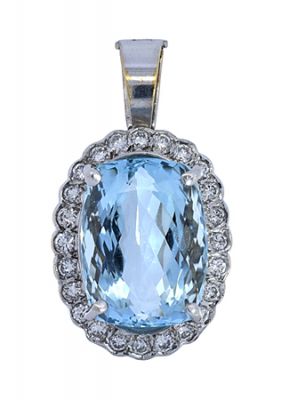Vintage 19.29ct Aquamarine and Diamond Pendant in 14kt White Gold