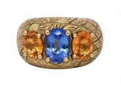 Vintage 2.01ct Tanzanite and Yellow Sapphire Ring in 18kt Yellow Gold