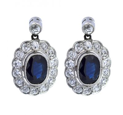 Vintage 2.02ct Sapphire Platinum and 18kt Earrings