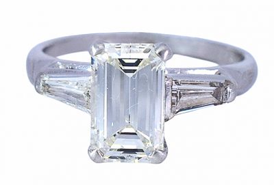 Vintage 2.09ct Emerald Cut Diamond Engagement Ring in Platinum