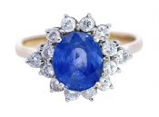 Vintage 2.31ct Sapphire and Diamond 14kt Cluster Engagement Ring