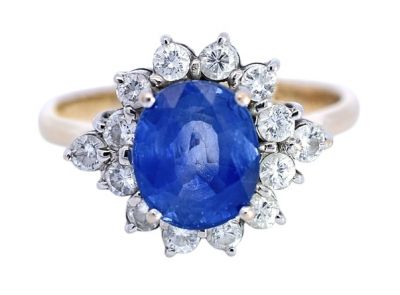 Vintage 2.31ct Sapphire and Diamond 14kt Cluster Engagement Ring