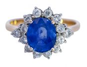 Vintage 2.31ct Sapphire and Diamond 14kt Cluster Engagement Ring