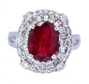 Vintage 2.69ct Ruby and Diamond Ring in 18kt White Gold