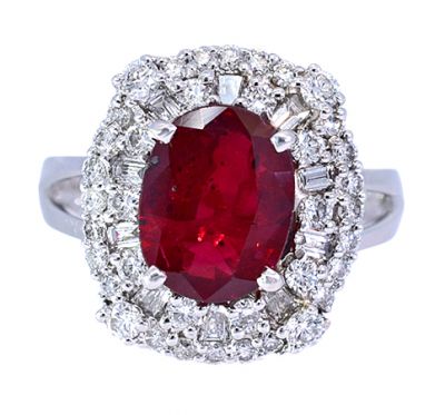 Vintage 2.69ct Ruby and Diamond Ring in 18kt White Gold
