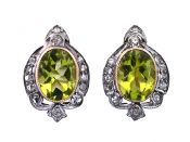 Vintage 2.78ct Peridot and Diamond 18kt and Silver Earrings