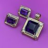 Vintage 27.22ct Amethyst and Diamond Earrings in 18kt Yellow Gold
