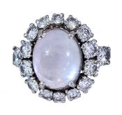 Vintage 3.08ct Moonstone and Diamond Ring in Platinum