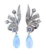 Vintage 3.0ct Aquamarine and Diamond Drop Earrings in 14kt White Gold