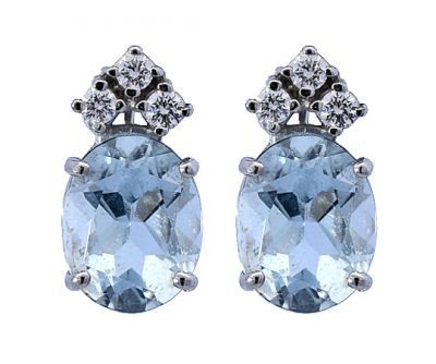 Vintage 3.77ct Aquamarine and Diamond Earrings in 14kt White Gold
