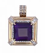 Vintage 43.94ct Amethyst and Diamond Pendant in 18kt Yellow Gold
