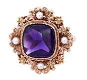 Vintage 5.80ct Amethyst and Pearl Ring in 14kt Rose Gold