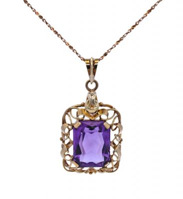 Retro 9.26ct Amethyst Pendant in 18kt Yellow Gold