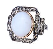 Vintage 9.66ct Moonstone and Diamond Ring in 18kt Yellow Gold and Silver