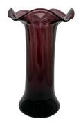 Vintage Amethyst Glass Vase With Ruffled Edge Rim