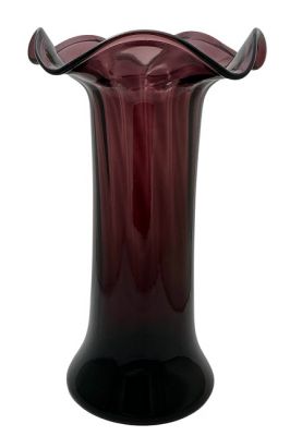 Vintage Amethyst Glass Vase With Ruffled Edge Rim