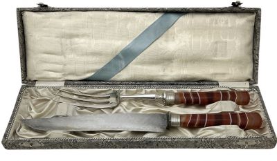 Vintage Banded Agate Handled Carving Set