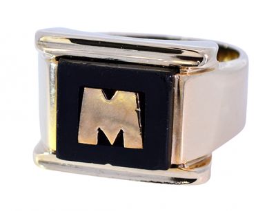 Vintage Black Onyx Initial Ring in 10kt Yellow Gold