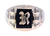 Vintage Black Onyx Initial "R" Ring in 10kt Yellow Gold