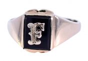 Vintage Black Onyx “F” Ring in 10kt Yellow Gold