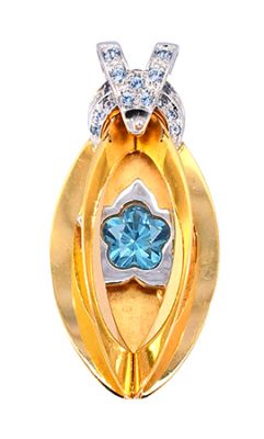 Vintage Blue Topaz Pendant in 18kt White and Yellow Gold