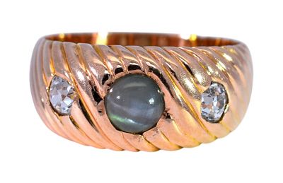 Vintage Cat's Eye Chrysoberyl and Diamond Ring in 18kt Rose Gold