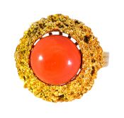 Vintage 6.22ct Coral Ring in 14kt Yellow Gold