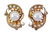 Vintage Cultured and Seed Pearl Earrings in 14kt Yellow Gold