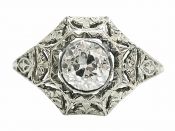 Vintage .79ct Old Mine Cut Diamond Solitaire Ring in 18kt White Gold