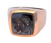 Vintage Hematite Intaglio Ring in 10kt Yellow Gold