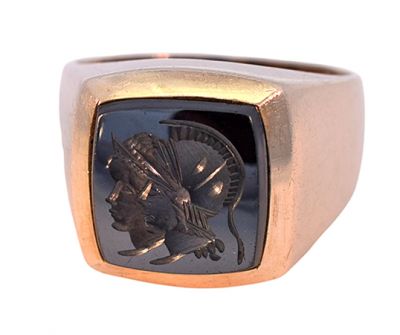 Vintage Hematite Intaglio Ring in 10kt Yellow Gold