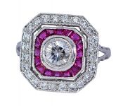 Vintage Inspired .90ct Diamond and Ruby Ring in Platinum