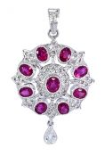 Vintage Inspired 3.34ct Ruby and Diamond Pendant in 18kt White Gold