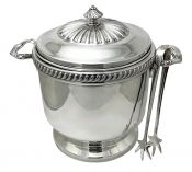 Vintage Insulated Silver Plate Ice Bucket & Tongs