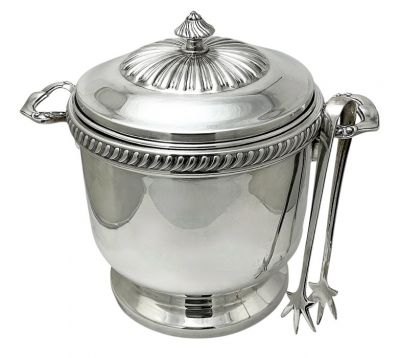 Vintage Insulated Silver Plate Ice Bucket & Tongs
