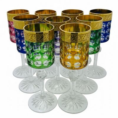 Vintage Multi-Coloured Crystal Josephinenhutte Wine Goblets