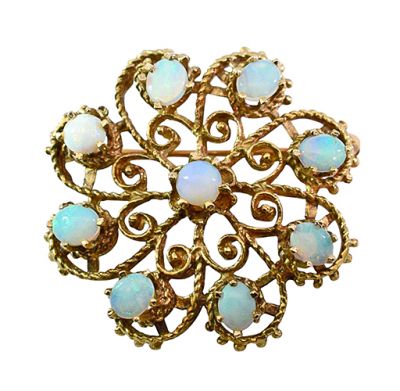Vintage 2.21ct Opal Brooch in 14kt Yellow Gold