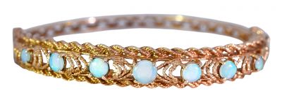 Vintage .99ct Opal Openwork Bangle in 10kt Yellow Gold