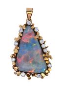 Vintage .54ct Black Opal and Diamond Pendant in 14kt Yellow Gold