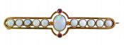 Vintage .87ct Opal and Ruby Brooch in 18kt Yellow Gold